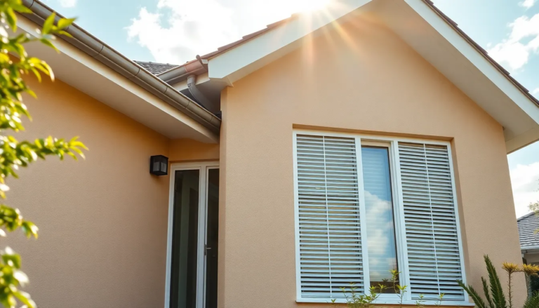 Maison moderne avec volets en aluminium et PVC, illustrant la durabilité et le style des matériaux.