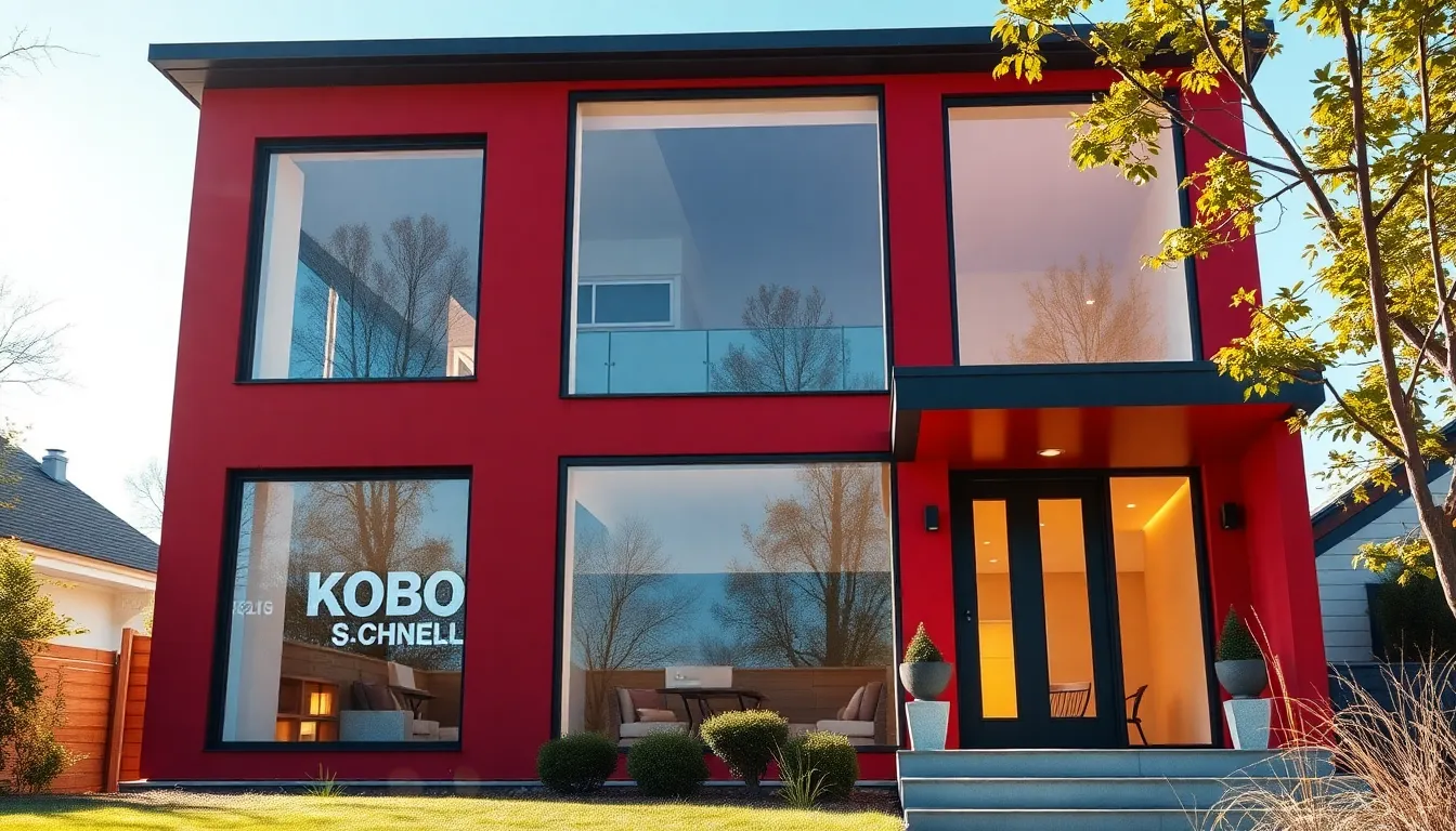 Maison moderne avec remplacement de fenêtres double vitrage, mettant en avant l'expertise de KOBO en menuiserie sur mesure.