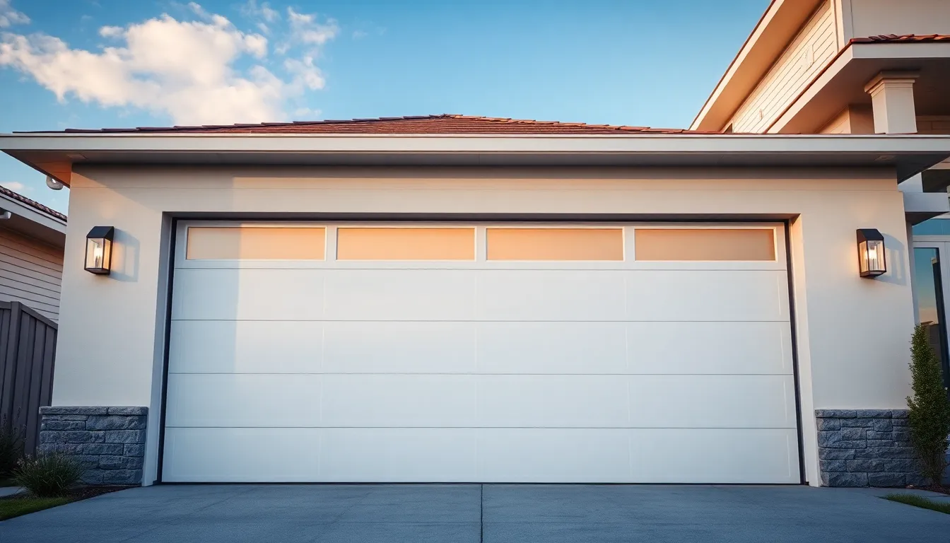Porte de garage sectionnelle moderne personnalisée dans un cadre contemporain, mettant en valeur le design et l'esthétique.