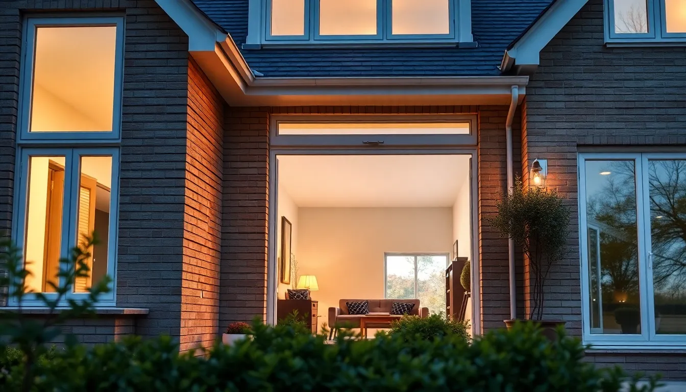 Maison moderne mettant en avant des fenêtres en PVC et aluminium durables, illustrant l'efficacité énergétique et les technologies intelligentes.