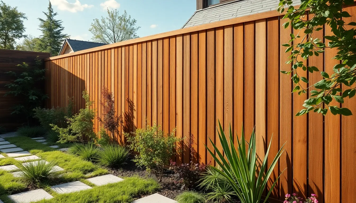 Clôture en bois moderne dans un jardin esthétique, illustrant des designs innovants et écologiques.