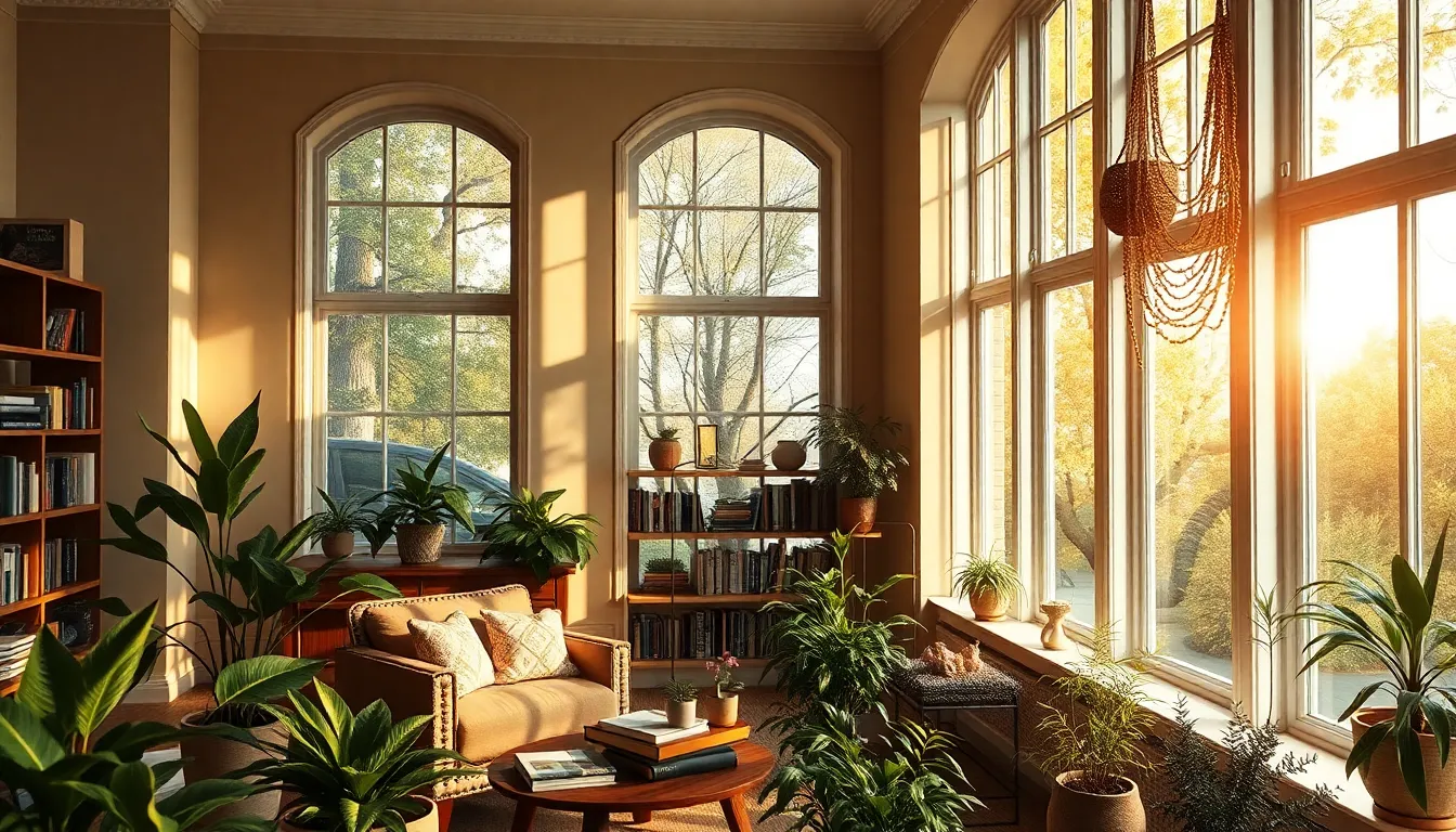 Intérieur moderne avec fenêtres en saillie augmentant la luminosité naturelle et créant un espace convivial.