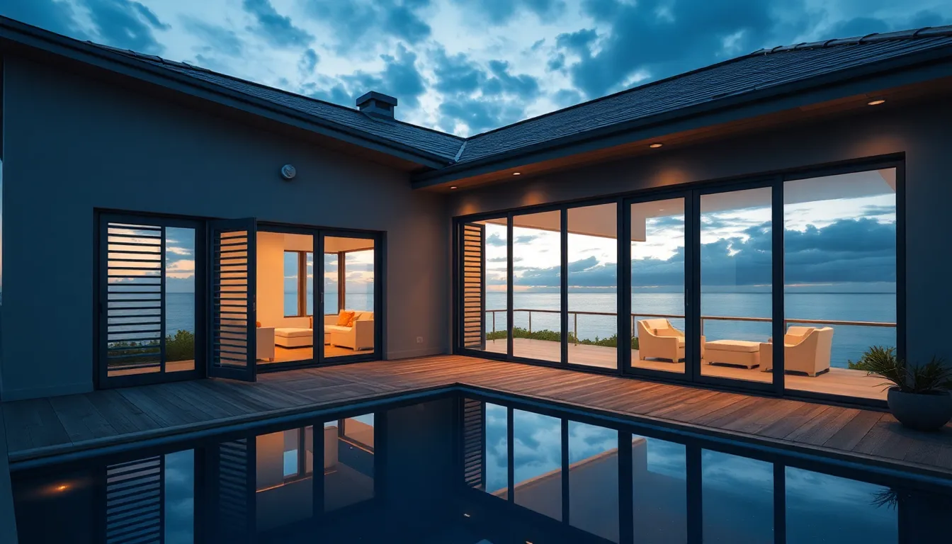 Maison côtière moderne avec fenêtres en aluminium, illustrant la protection contre la corrosion marine.